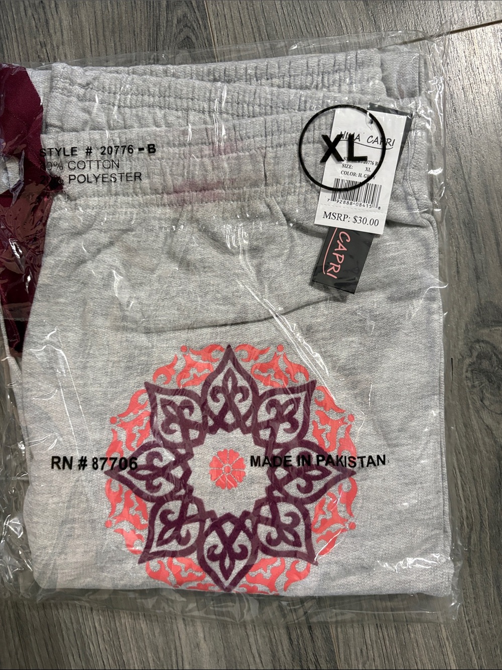 Nina Capri Heather Gray Pants with Coral & Plum Mandala - Picture 10 of 11